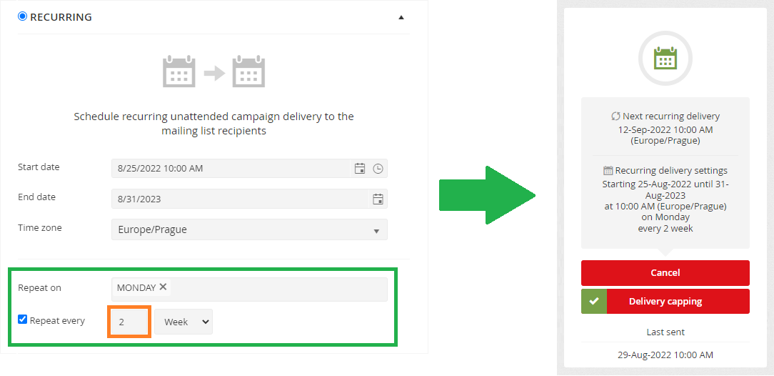 Reccuring campaign delivery - every 2nd Monday