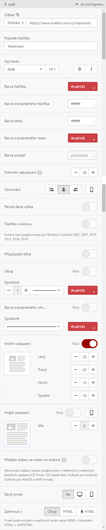 Tlačítko – editace