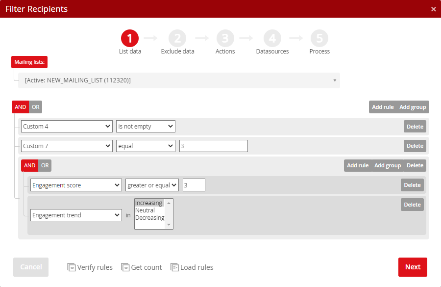 Filter recipients – 1st Step