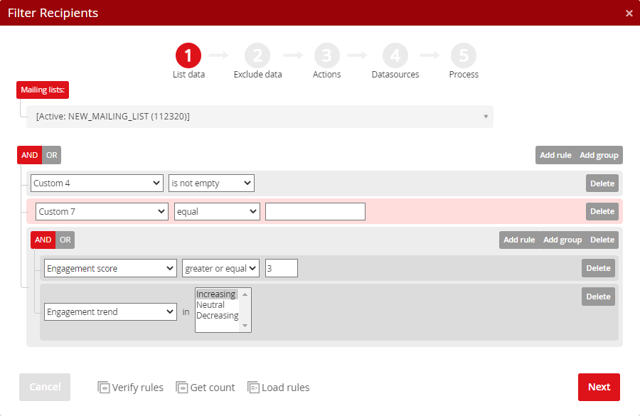 Filter recipients – Verify rules