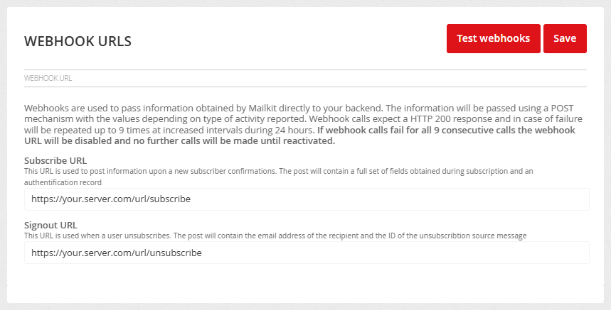 Webhooks URLs Webhooks URLs
